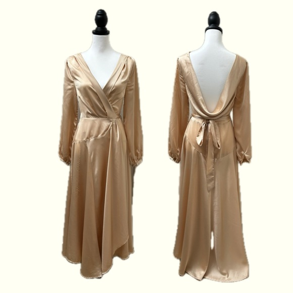 Nasty Gal Dresses & Skirts - Nasty Gal satin maxi draped wrap dress champagne 0 small luxe luxury photoshoot